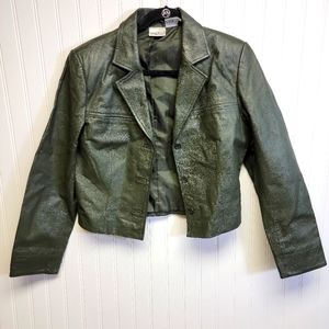 Newport News Cropped Leather Army Green Jacket